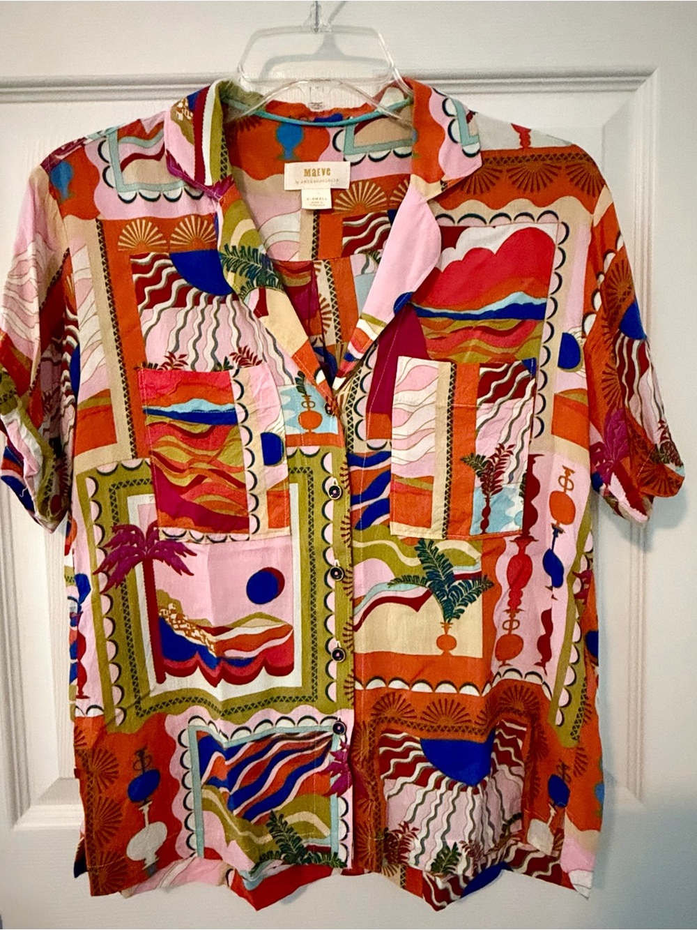 Maeve Multicolor Patterned Short-Sleeve Shirt - Pink/Orange